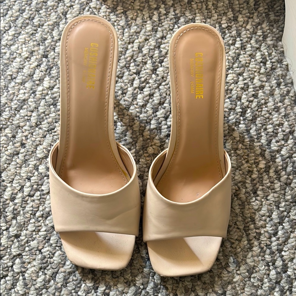 Ivory/ Cream Square-Toe Slide Mules - Heel
